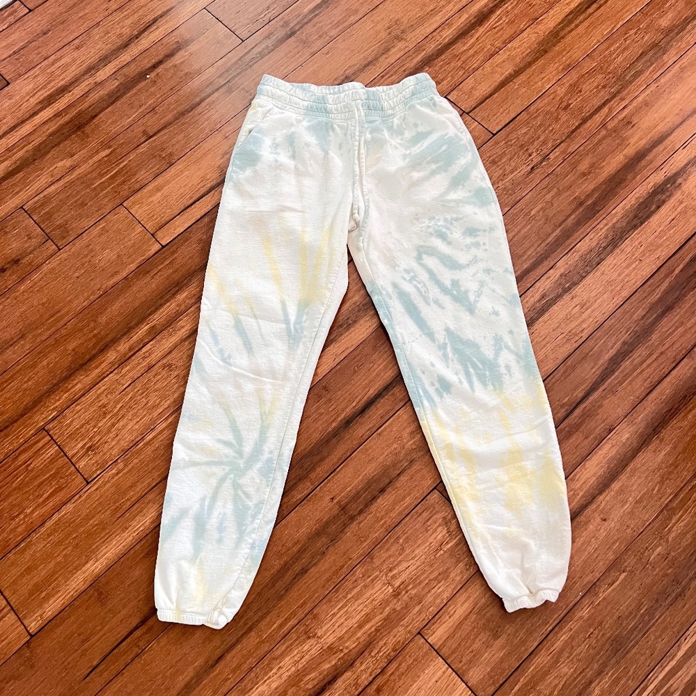 Women's Medium Beyond Yoga Yellow & Blue Tie Dye Cotton Sweatpants